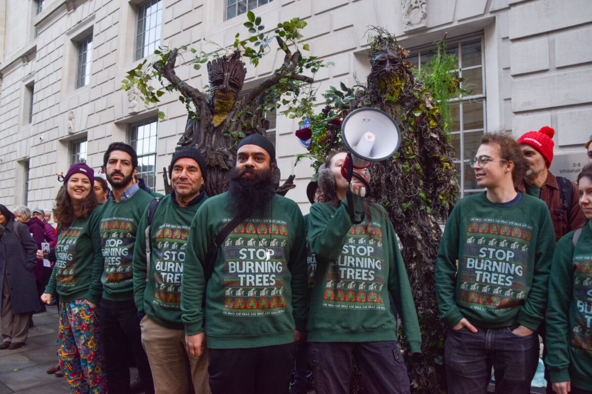 Protest against Drax outside the Department for Energy Security and Net Zero