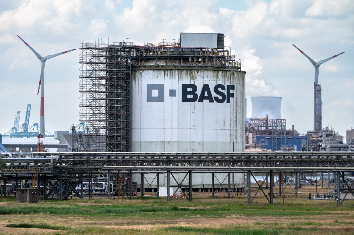 BASF heavy chemistry industry silo at the site in Berendrecht, A