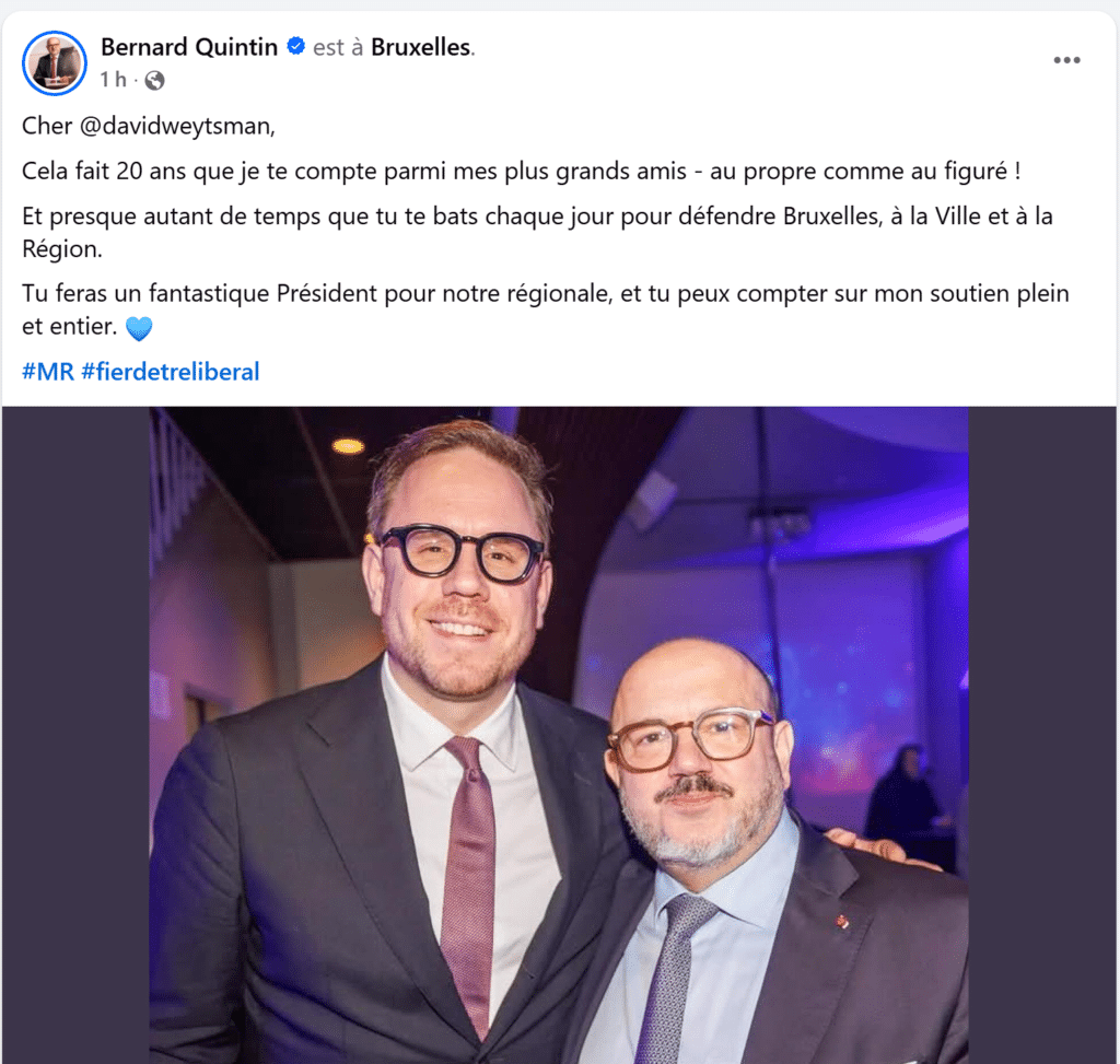 Bernard Quintin soutient David Weytsman &agrave; la Pr&eacute;sidence du MR de Bruxelles