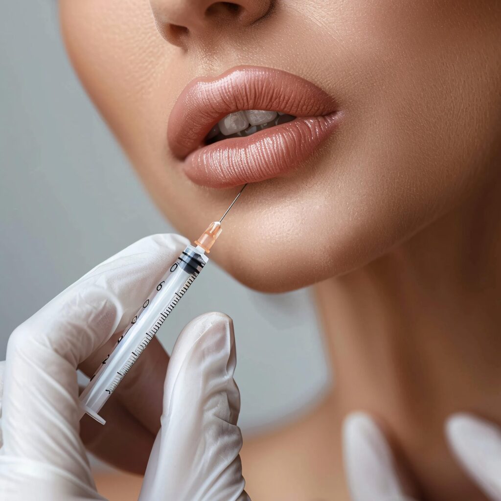 cosmetic, injection, lips, beauty, syringe, filler, procedure, aesthetic, enhancement, gloved hands, close-up, treatment, professional, sterile, medical, dermatology, skincare, beauty treatment, lip filler, precision, healthcare, facial, plastic surgery, beauty industry, aesthetics, ai generated