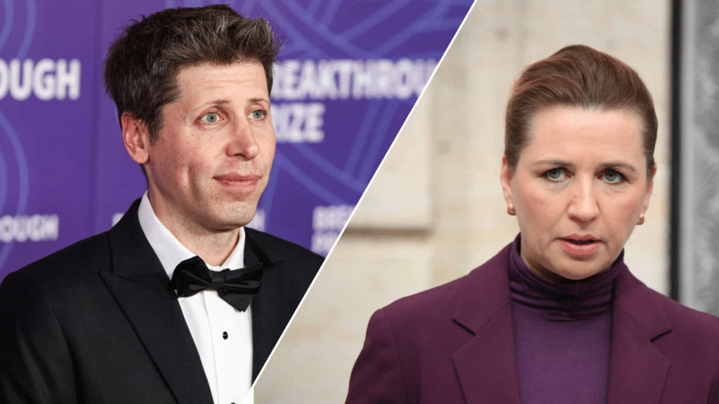 Sam Altman (OpenAI) en ontslagnemend Deens premier Mette Frederiksen.