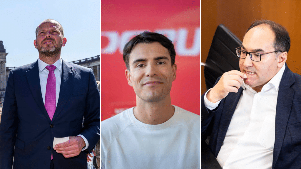 Theo Francken (N-VA), Connor Rousseau (Vooruit) en Ahmed Laaouej (PS)