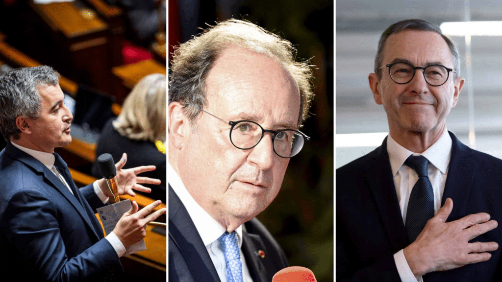 G&eacute;rald Darmanin, Fran&ccedil;ois Hollande et Bruno Retailleau