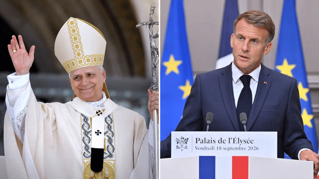 Pape L&eacute;on XIV et Emmanuel Macron