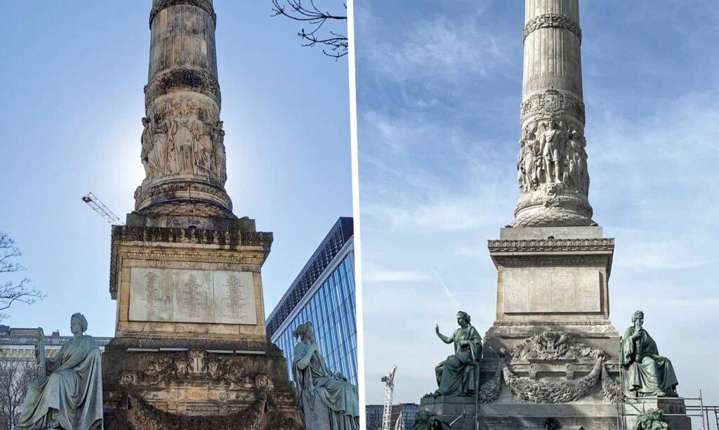 La colonne du Congr&egrave;s fait peau neuve, ses pierres et sculptures r&eacute;par&eacute;es